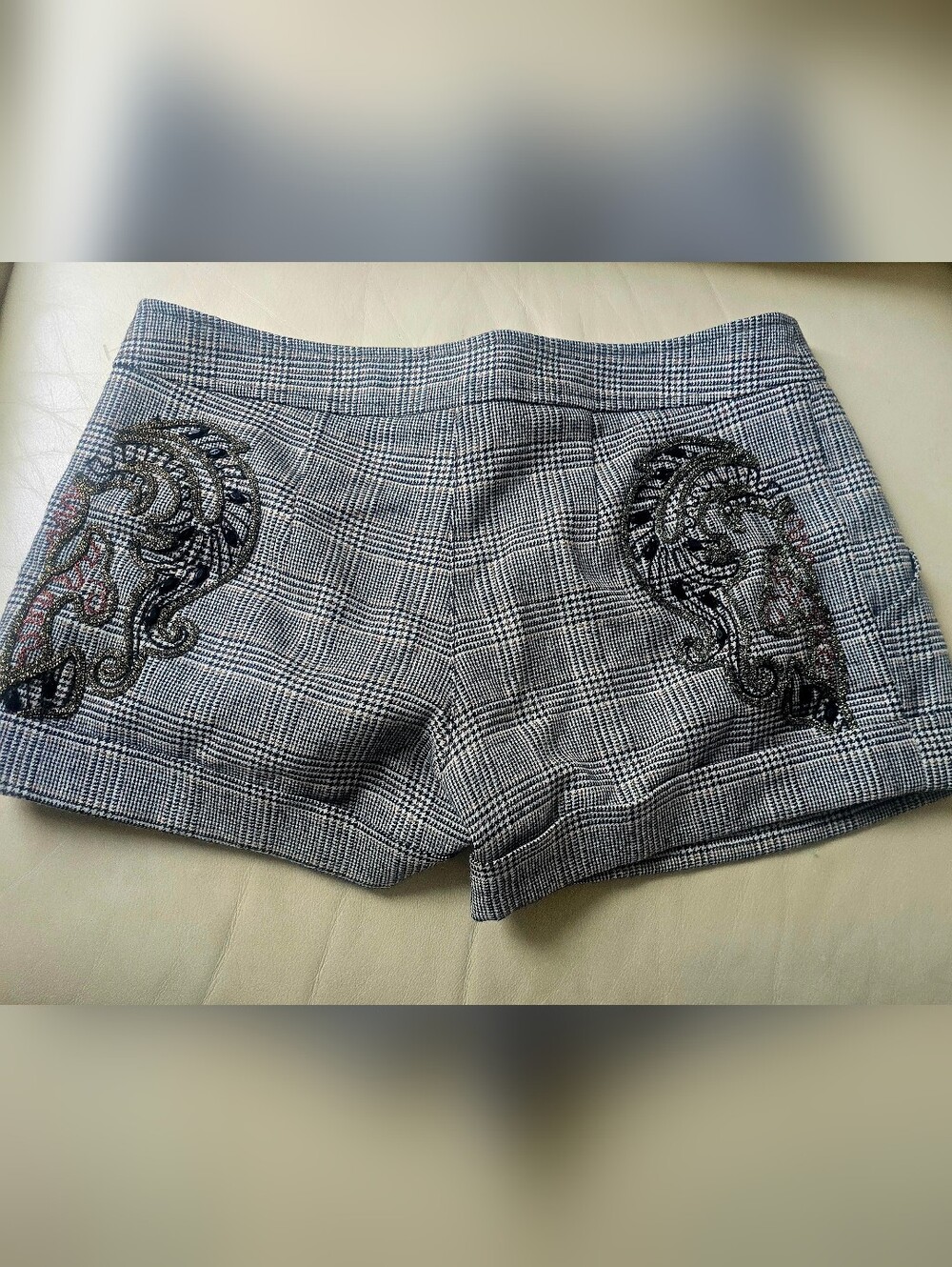 Patrizia Pepe Embelished Black and White Plaid Tailored  Shorts Italy 42 US 6